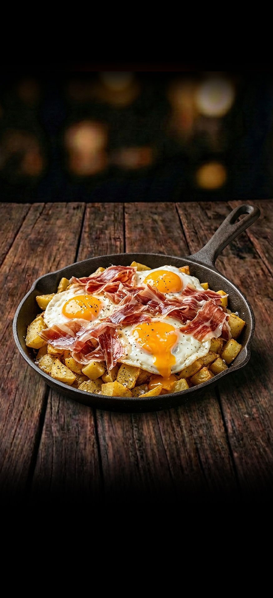 Huevos Rotos con Jamón de Bellota